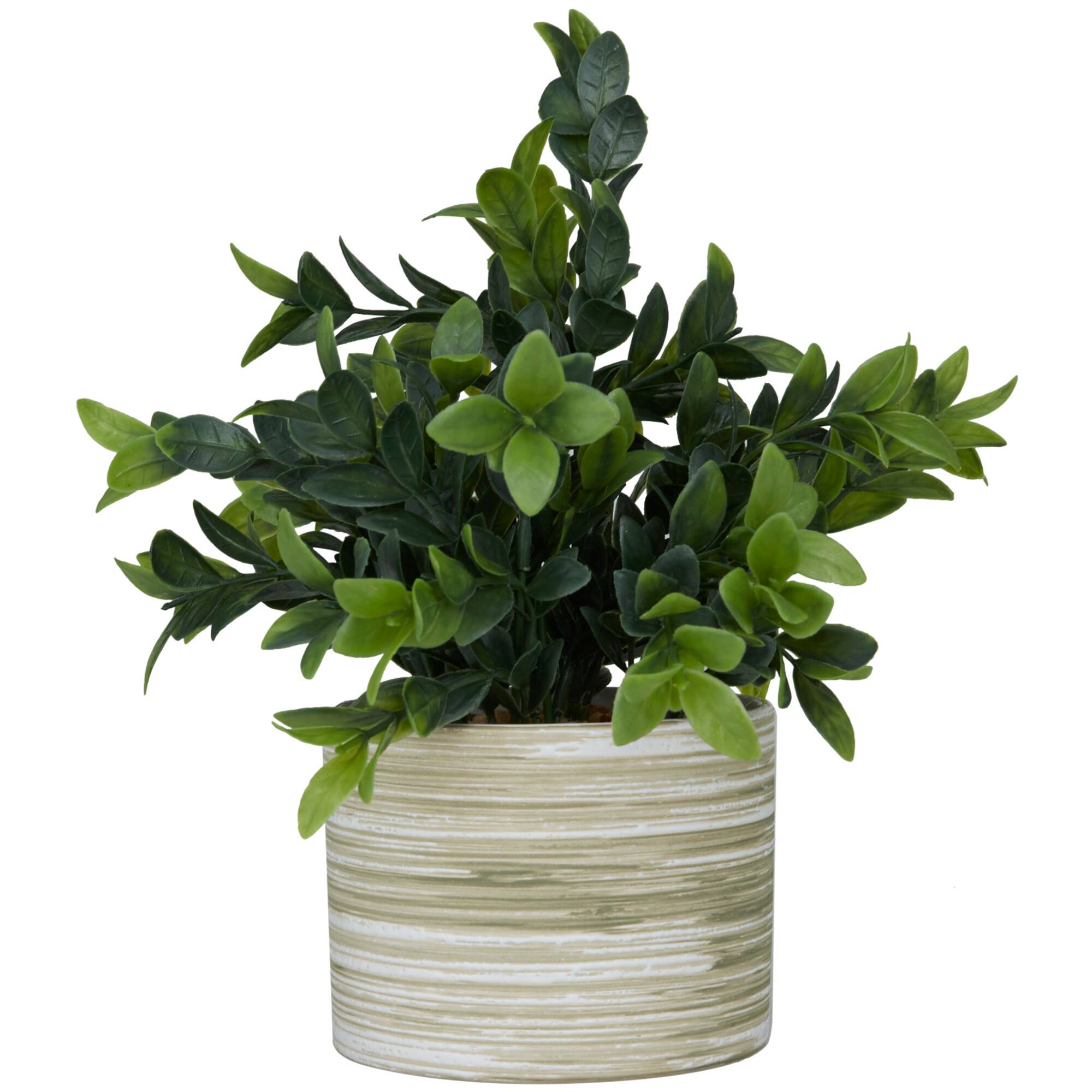 11" Green Faux Foliage Eucalyptus Artificial Plant with Patterned Porcelain Pot